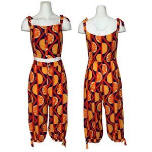 Frida Tropical Jumpsuit M Blue Oranges Fruit Print Cropped